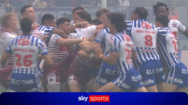 Tempers exploded almost instantly as Wigan Warriors and St Helens players were involved in a mass scuffle just 10 seconds after kick-off
