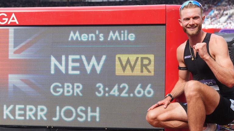 Josh Kerr poses in front of his new world record time