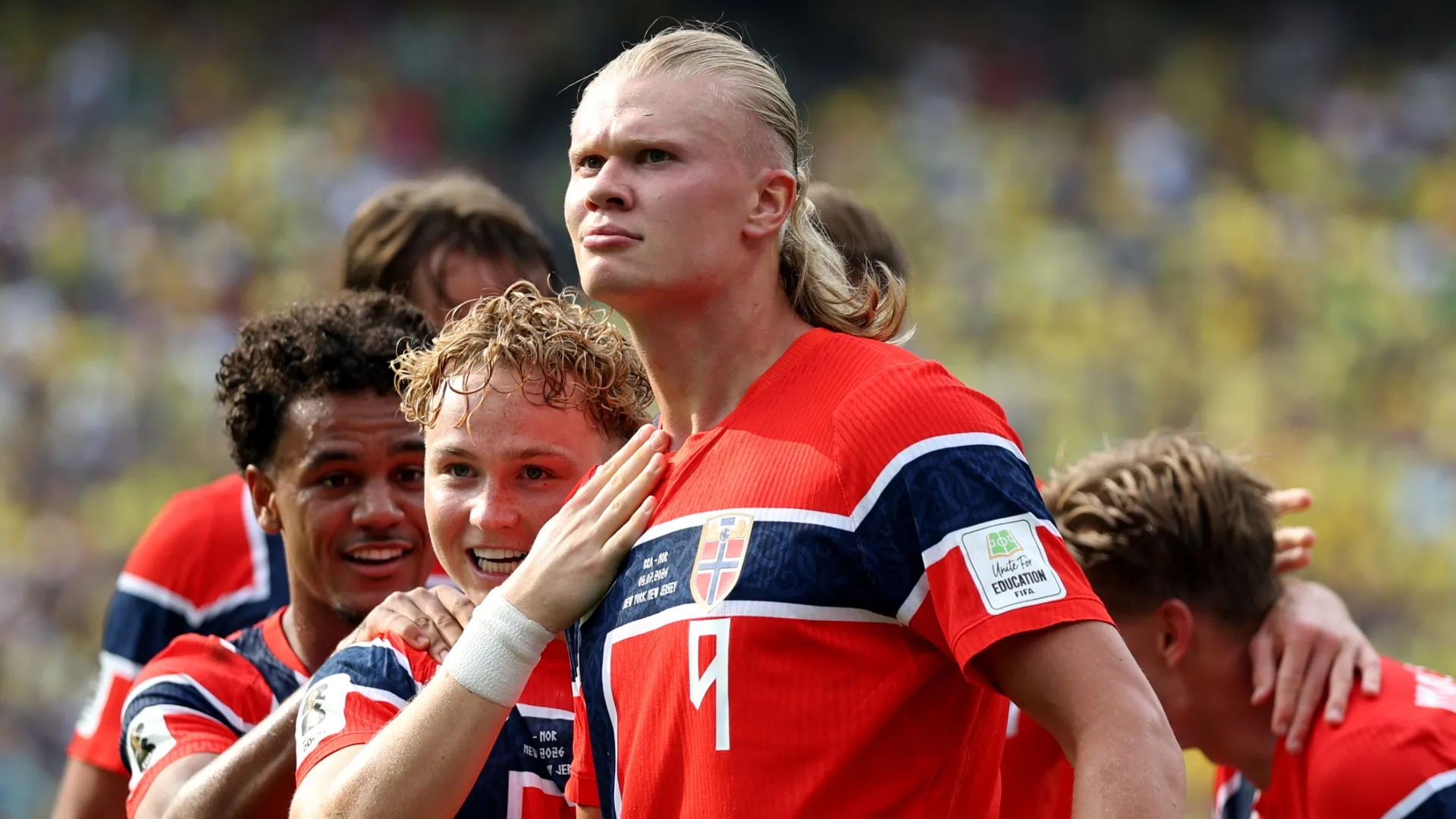 Erling Haaland #9 of Norway celebrating.
